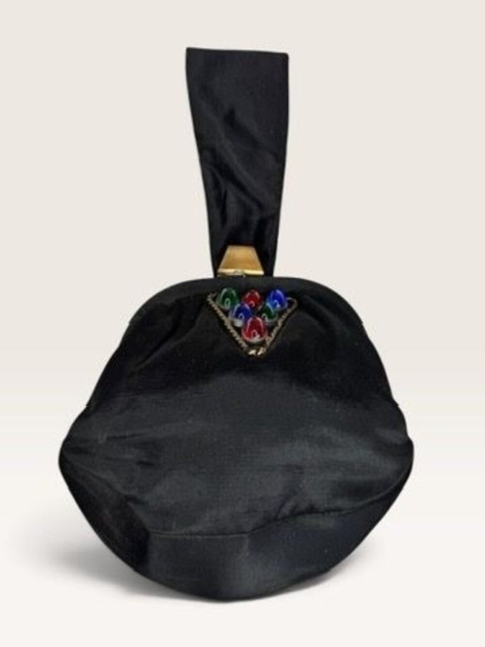 Castle Purses Vintage Black Velvet Jeweled Clasp Wristlet Handbag Evening Bag